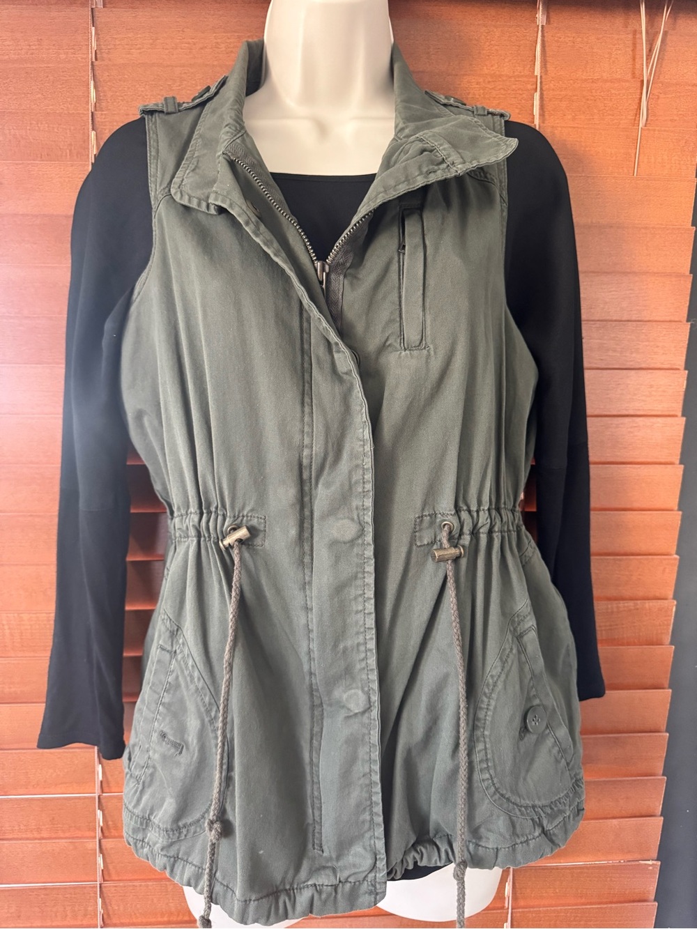 a.n.a Olive Green Drawstring Utility Vest - Women Jackets & Coats